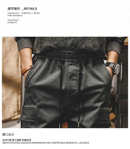 Calça Cargo Masculina ARENS Techwear Preta Calça Cargo Masculina Vintage Japonesa Streetwear Hip Hop Bolsos Estilo Safari Casual Solta