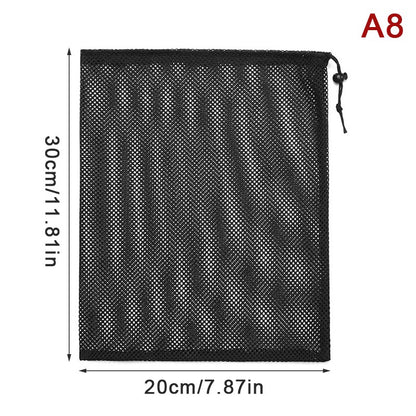 Black White Durable Mesh Drawstring Bag Storage Pouch Multi Purpose Home Travel Outdoor Activity Laundry Bag Stuff Sack