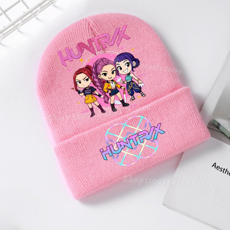 Demone Hunter Kids Knitted Hat Cute Anime Print Girl Beanie Cap Headgear Outdoor Street Warm Knit Cap Y2K Kawaii Game Party Gift