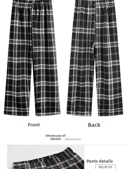 Lamb Velvet Fleece Lined Plaid Wide Leg Pants High Waist Straight Cut Winter New Casual Trousers for Women Korean Style