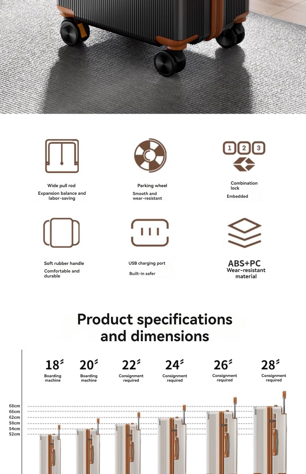 2025 New Wide-Rod Shockproof Braking Large Capacity Travel Suitcase 20" Checked Luggage Locking Bag