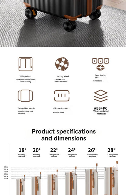 2025 New Wide-Rod Shockproof Braking Large Capacity Travel Suitcase 20" Checked Luggage Locking Bag