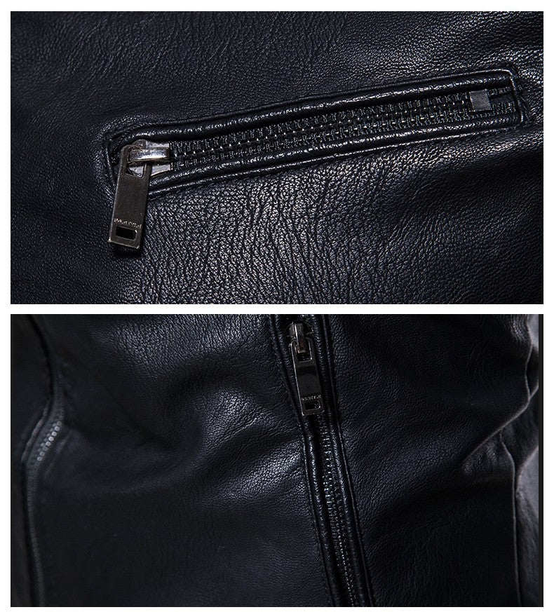 Spring Autumn Men Motorcycle Jacket Retro Slim Fit Casual Coat Stand Collar Leather Jackets Zipper Outerwear Windproof PU Coat