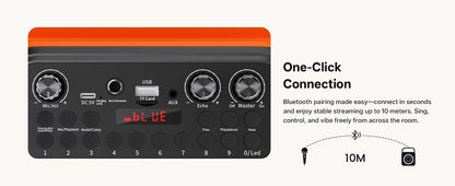 Caixa de Som Karaokê Bluetooth de Alta Potência T35, Luz Rítmica Musical, Som Estéreo Surround 360 Graus, Subwoofer Sem Fio com Microfone Duplo