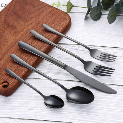 30/35/40 Peças Talheres Ocidentais Aço Inoxidável Preto Conjunto de Talheres Elegante Conjunto de Jantar Espelho Faca Garfo Colher Utensílios de Cozinha