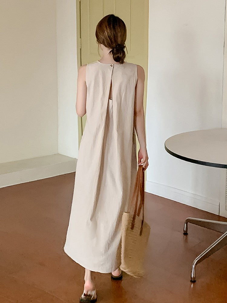 NYFS 2025 Summer New Korea Woman Dress Vestidos Robe Elbise Loose Plus Size Solid Sleeveless Backless Long Dress L-4XL