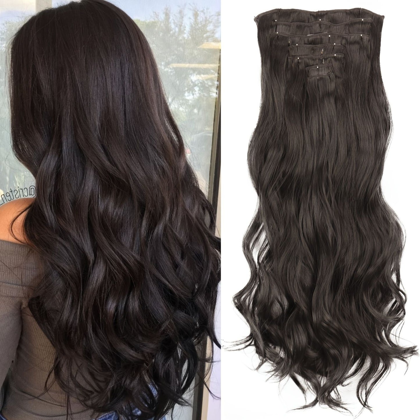 Cabelo Liso Comprido 16 Clipes 7 Pçs/Conjunto de Apliques de Cabelo Sintético Natural Loiro Preto Resistente ao Calor 2026