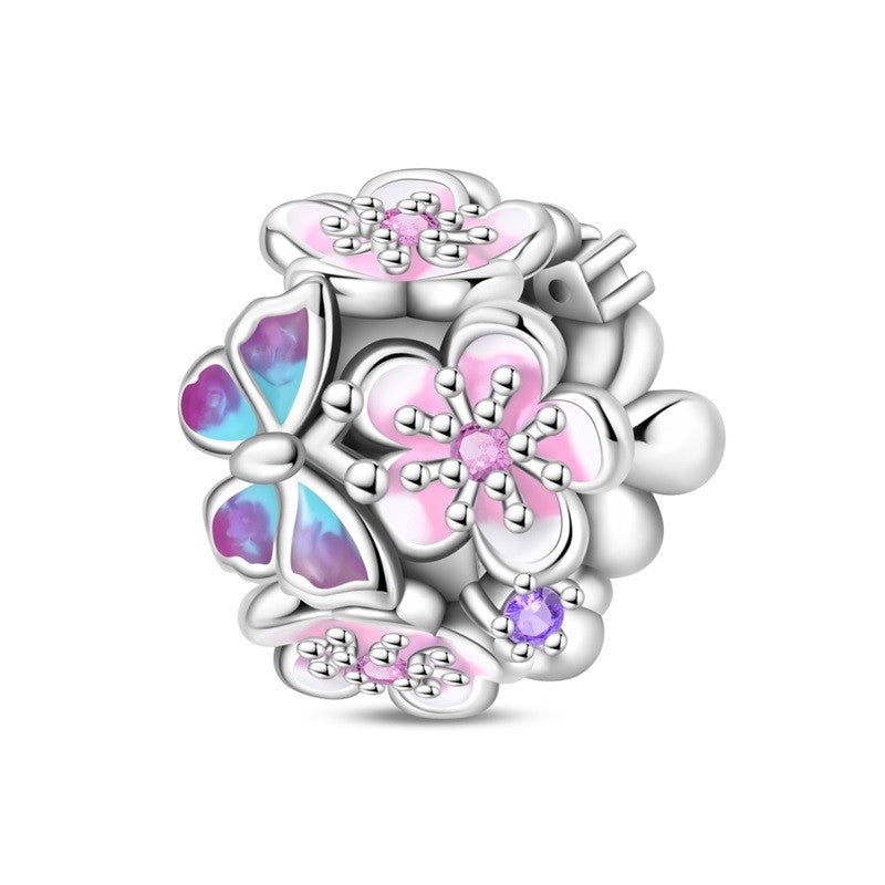 Pingente Charm Libélula Tema Primavera Prata Esterlina 925 Borboleta Flor Pendente Compatível com Bracelete Colar Joias DIY