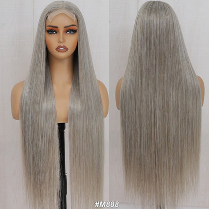 Magicae 330Grams 36Inch 4x4 Lace Front Wigs Chestnut Brown Wigs Ombre Highlight Straight Blond P27/613# High Temperature Cosplay