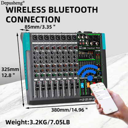 6/8/12/16 Channels Audio Sound Mixer Depusheng Mixing DJ Console USB 48V Phantom Power 256 DSP Effects Sound Table for stage
