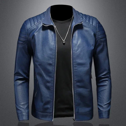Men standing collar Jacke, leather motorcycle jacket men,bomber leather coat?fashion trend personalized leather winter clothing