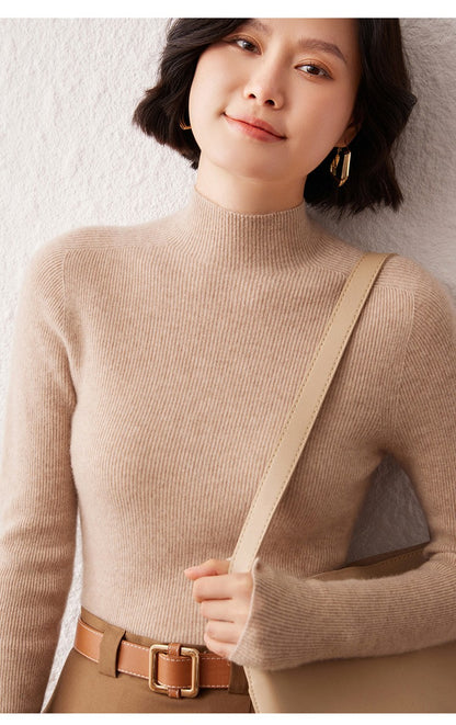 New women's sweater 100% pure cashmere high neck knitted pullover Korean version slim fit hot selling fashionable sweater