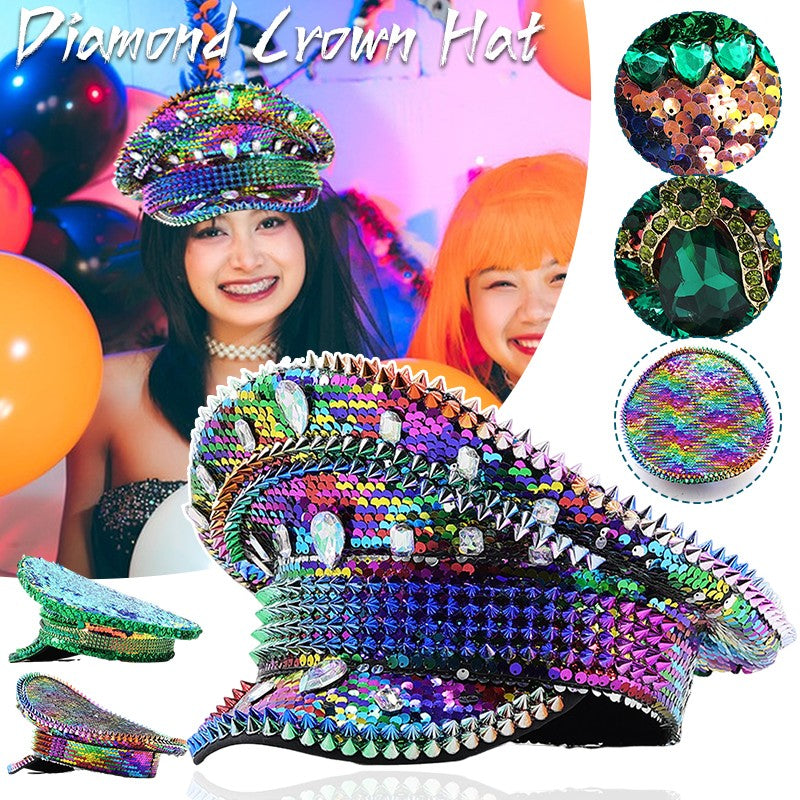 Chapéu de Capitão Chapéu Punk de Lantejoulas Coloridas com Strass para Festa Festival Aniversário Casamento Chapéu de Noiva Chapéu de Palco para Mulheres e Homens