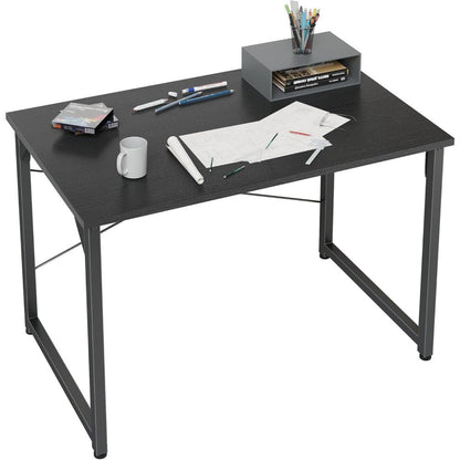 Contemporary Home Office Writing Desk, 40-inch Study Table with Sleek Black Metal Frame