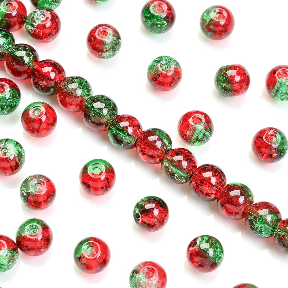 100pcs 8mm Christmas Crystal Glass Crack Beads Red and Green Gradient Spacer Beads for DIY Bracelet Necklace Jewelry Making