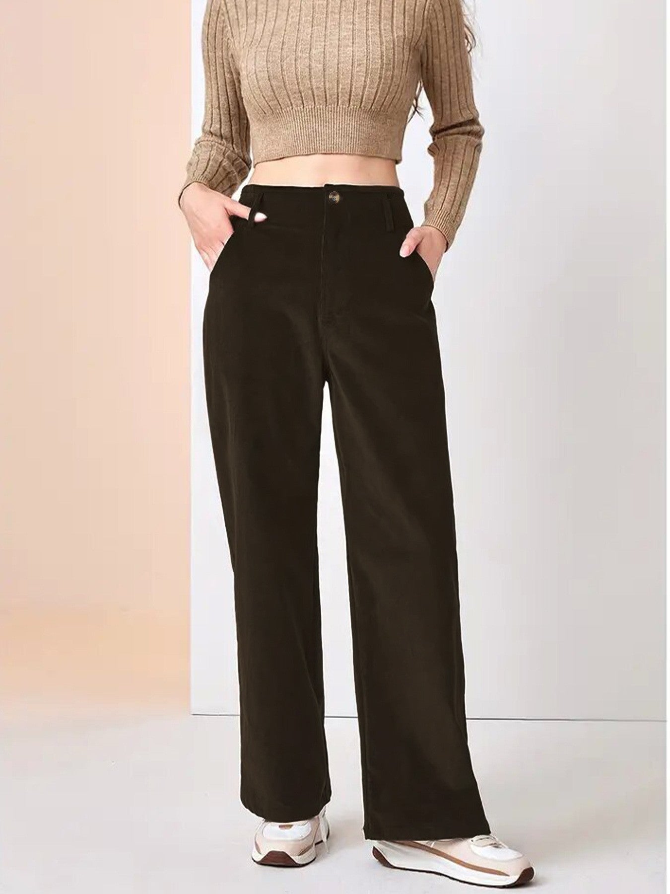 High Waisted Slimming Casual Straight Leg Solid Color Pants For Women Comfortable Straight Tube Trousers Autumn Ladies Commute
