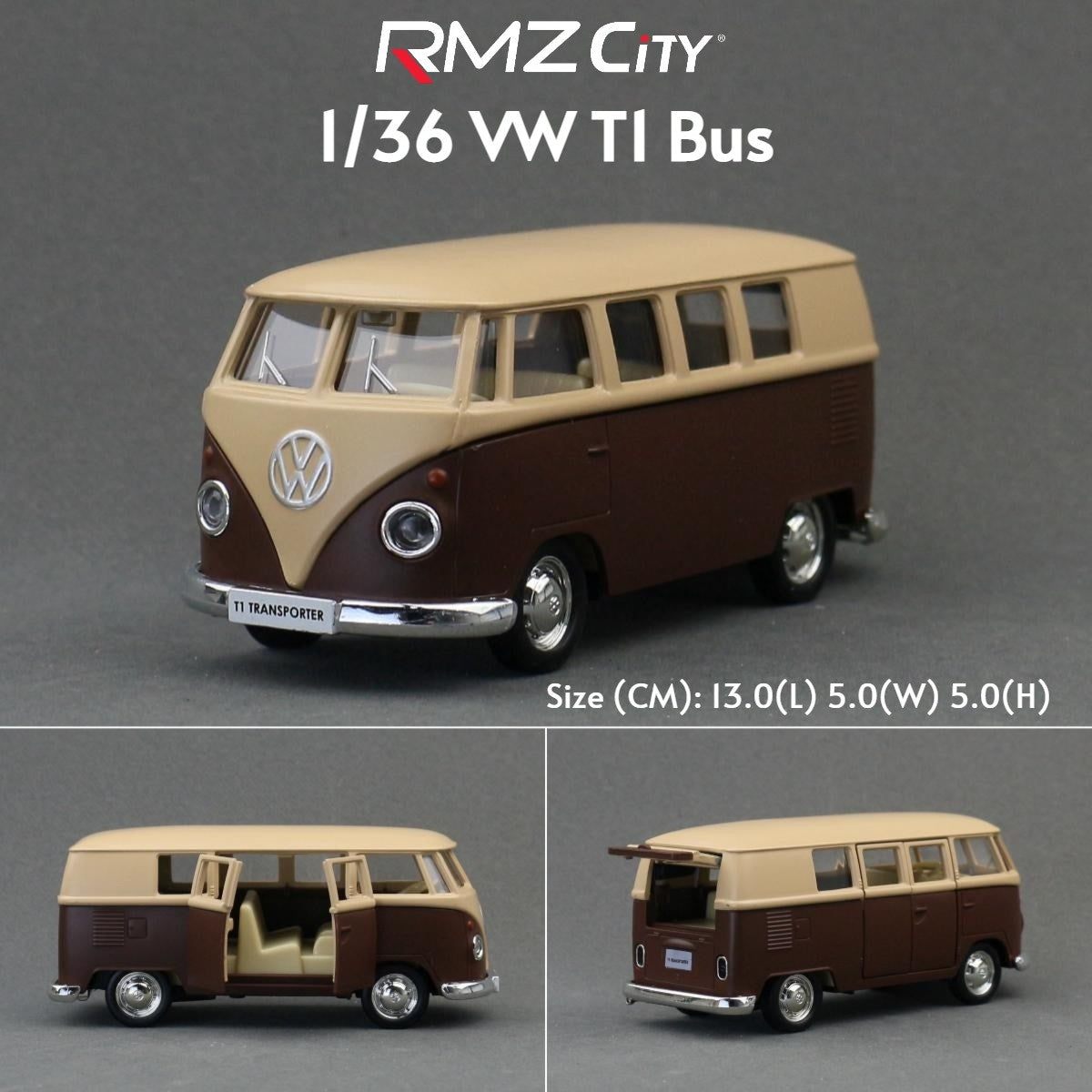 1/36 Volkswagen T1 Transporter Samba Bus RMZ CiTY 5'' Carro de Brinquedo Modelo para Crianças Miniatura Diecast Coleção Presente para Meninos