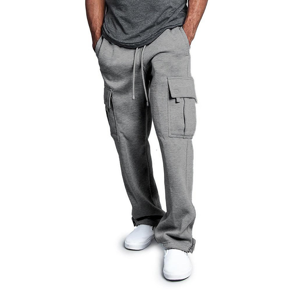 Calça Moletom Masculina Reta, Jogger para Esportes e Moda Urbana, Larga, Grande, com Cordão, Calça Longa Masculina com Múltiplos Bolsos