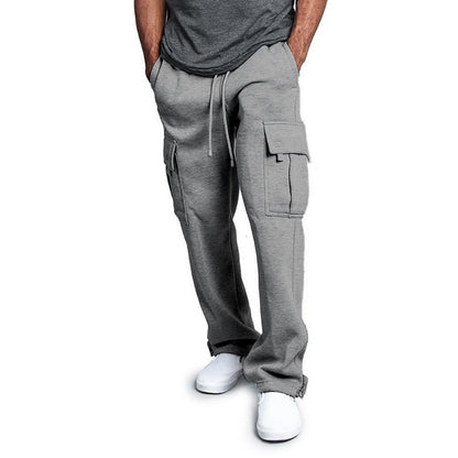 Calça Moletom Masculina Reta, Jogger para Esportes e Moda Urbana, Larga, Grande, com Cordão, Calça Longa Masculina com Múltiplos Bolsos