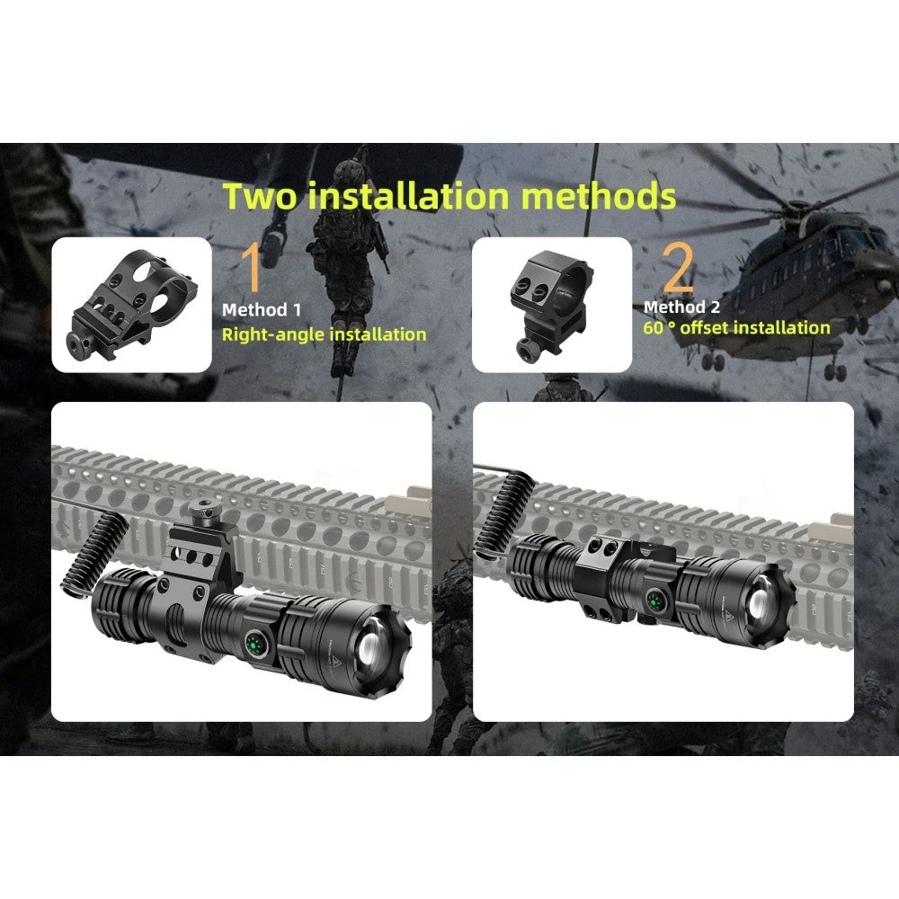 2000LM USB-C Rechargeable LED Flashlight Zoomable Beam Waterproof Outdoor Light with Mount Strobe Mode for Camping Cycling Emergency