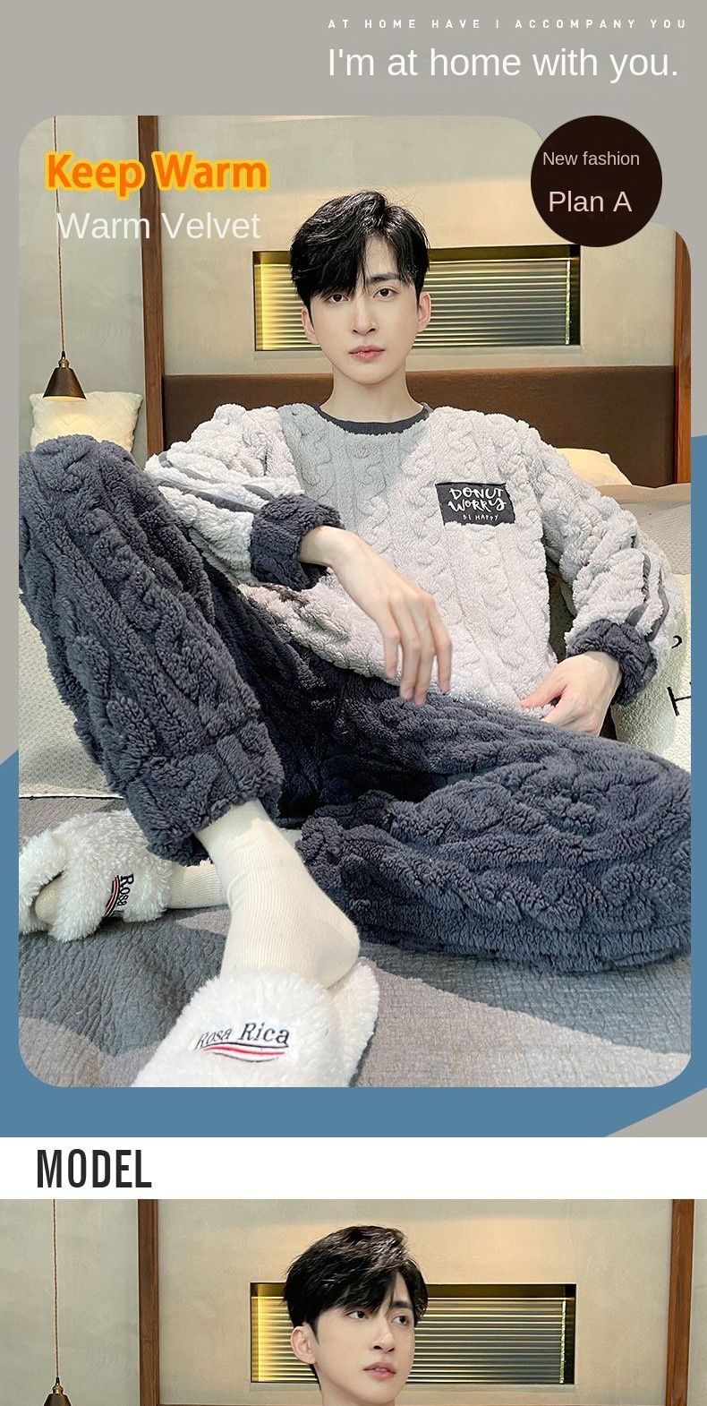 Higher Quality Thickened Warm Plus Size Men’s Pajamas Autumn and Winter Student Nightwear Loungewear Striped Sleepwear Homewear