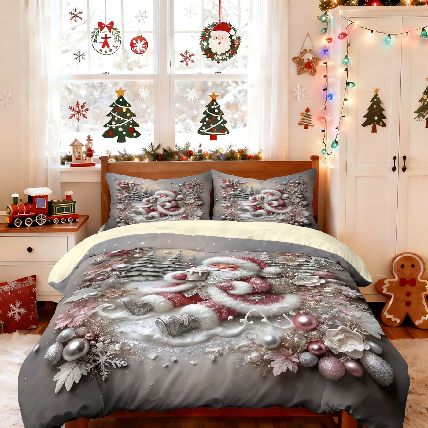 3pcs imitation relief Christmas Santa Claus Merry Christmas, print coreless bedding set multi size bedroom bedding decoration