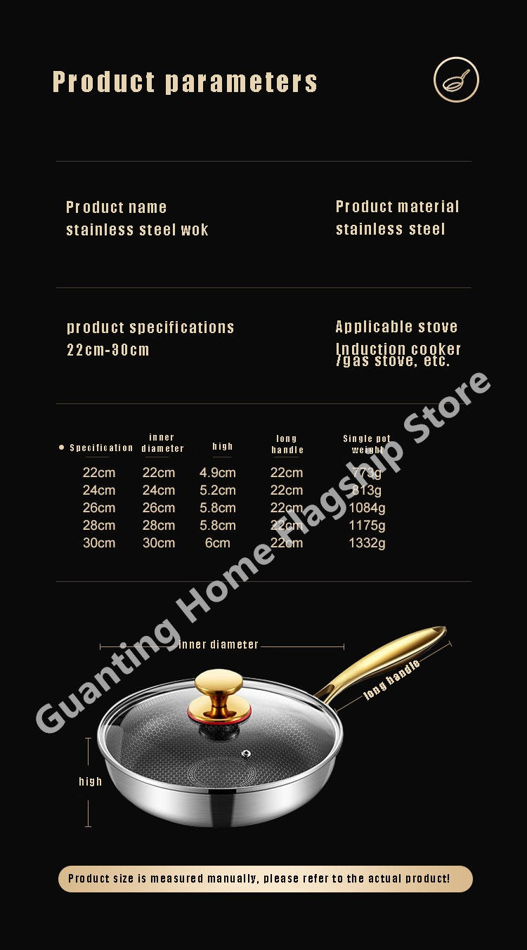 316 Stainless Steel Frying Pan Wok Non-stick Honeycomb Pot Home Steak skillet Gas Stove Induction Saucepan Kitchen Cookware 30cm