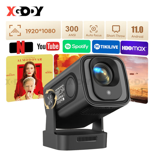 XGODY Gimbal5 PRO 4K HD 12000LMS Smart Projector Keystone Correction Native 1080p Dual WiFi Bluetooth Android Game Home Theater