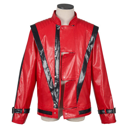 Michael Jackson cosplay red leather jacket cosplay costume Halloween stage performance outfit men's top