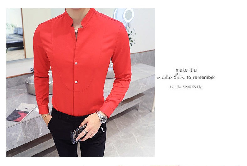 Mens Long Sleeve Shirt Autumn High Quality Stand Collar Casual Slim Solid Color Shirt Oversized Size 5XL Fashion Men Clothing