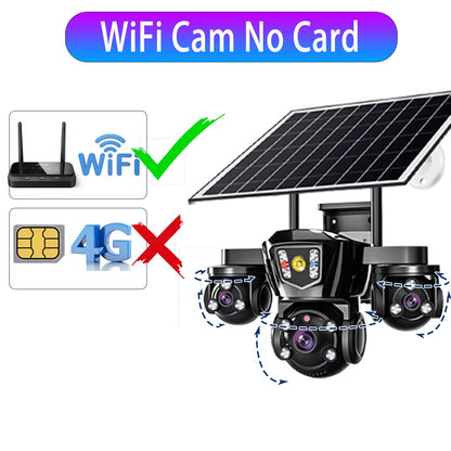 V380 Pro WiFi Wireless Solar Camera 4G Sim Card Three Screen Outdoor Solaire CCTV Three Lens Battery 360 Solar Security Cameras