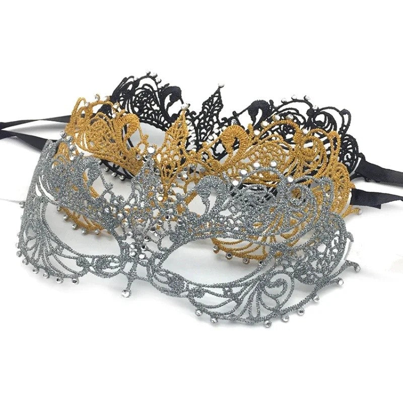 Gold and Silver Lace and Diamond Mask Eye Mask Masquerade Adult Male and Female Party Mask Sensual Women's Half Face