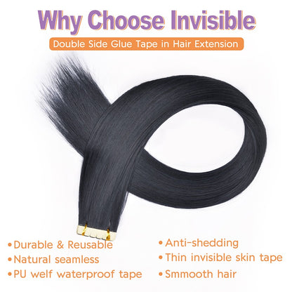 Straight Tape in Hair Extensions Natural Hair Extensions Mini Tape ins Invisible Seamless Blonde Silky Natural Tape ins For Wome