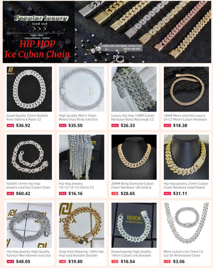 NUOYA High-Quality Hip-Hop Jewelry 20mm Jewelry Ice Necklace Diamond Three Rows Of Zircon Thick Cuban Chain Men's Necklace