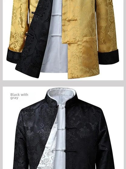 Spring Autumn Double-Sided Wearable Vintage Blazer Jacket Men's Casual Chinese Style Middle-Aged And Elderly Fashion Outerwear