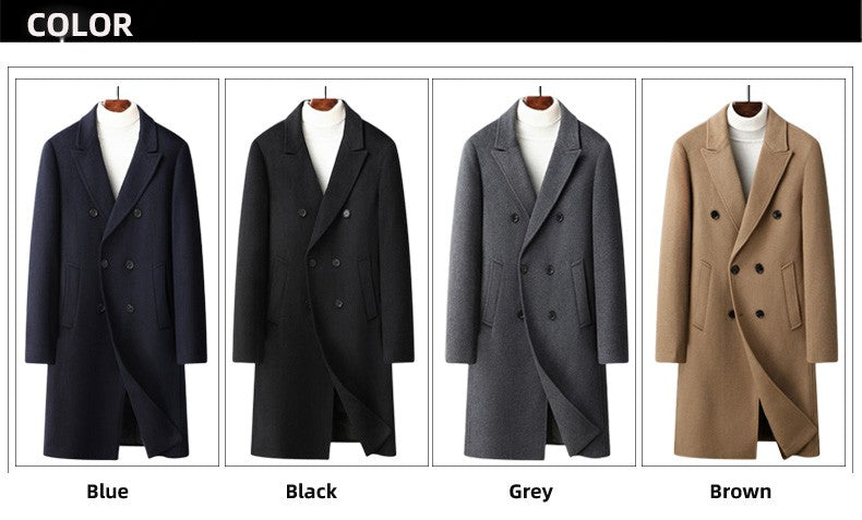 Winter Men's Woolen Coat Thicken Warm Trench Coat Men Wool Casual Double Fashion Breasted Long Overcoat Men