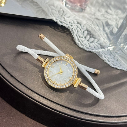 Ladies Colorful Nylon Pull-Style Bracelet Alloy Case Arabic Scale Printed Dial Christmas Quartz Watch Suitable for Holiday Gift