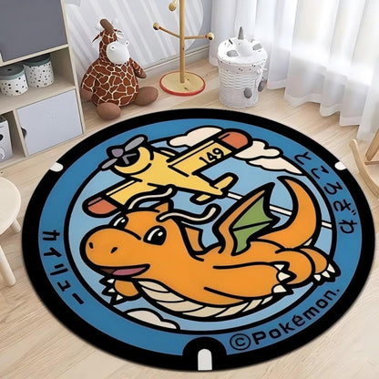 MINISO Japanese Anime Pokemon Round Rugs Non-Slip Floor Mat for Home Living Room Bedroom Circle Rug Washable Round Carpet Decor