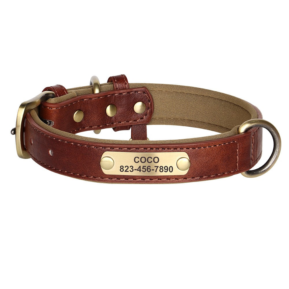 Coleira de cachorro personalizada em couro PU, gravação gratuita, coleiras de identificação de cachorro, coleiras acolchoadas macias para cães pequenos, médios e grandes, ajustáveis
