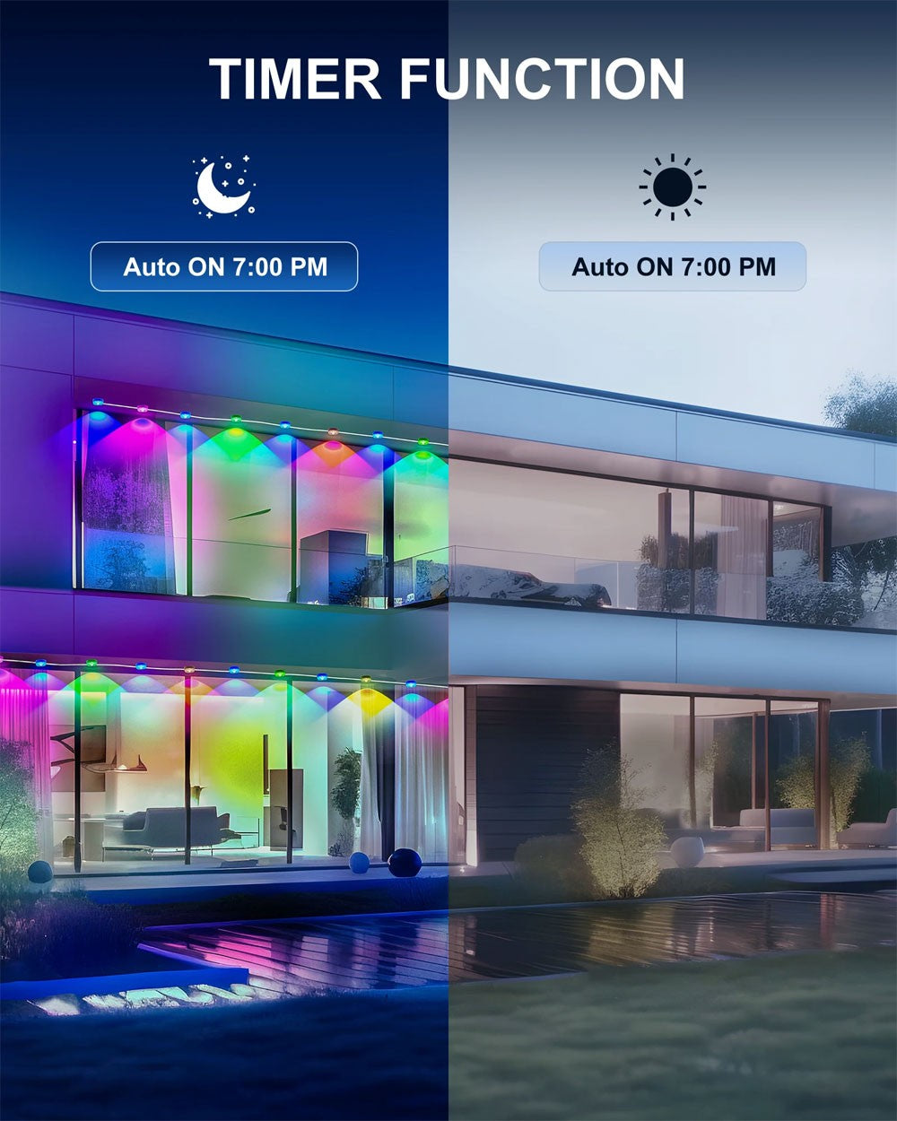 External Permanent RGB IC Waterproof Smart Light String, with Music-Synchronized Dynamic Lighting Effects for Holiday Decoration