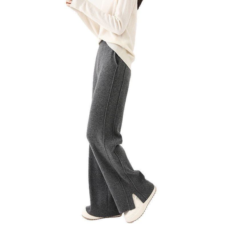 High Waist Wide Leg Woolen Pants Women's Loose Casual Black Long Trousers Autumn Fashion Elegant Commuting Style