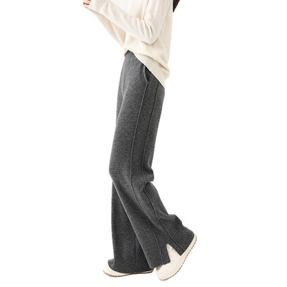 High Waist Wide Leg Woolen Pants Women's Loose Casual Black Long Trousers Autumn Fashion Elegant Commuting Style
