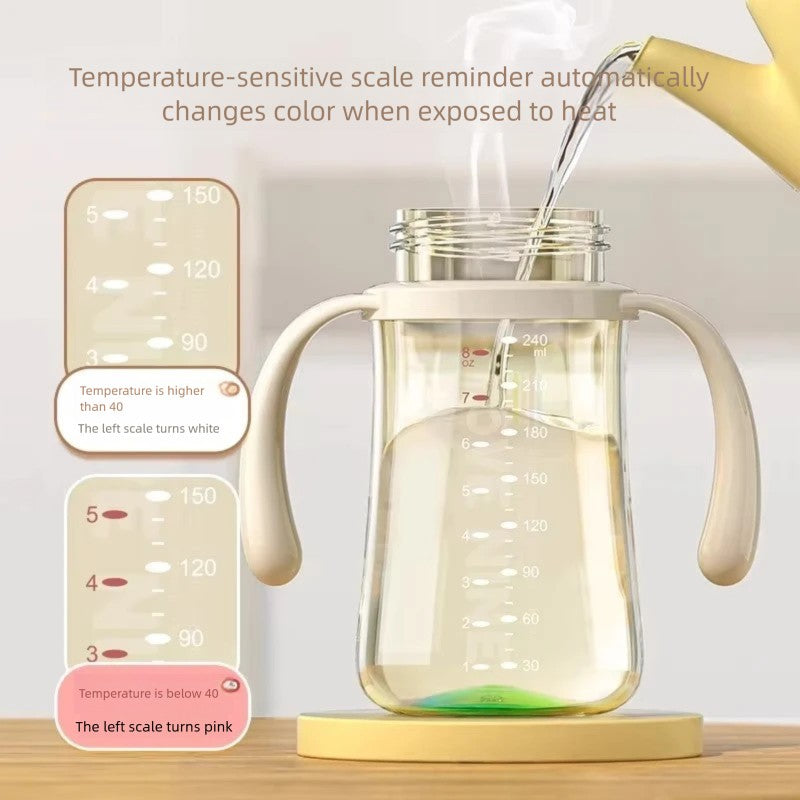 300ML PPSUTemperature-Sensitive Anti-Flatulence Feeding Bottle Baby Straw Cup Drop-Resistant Direct Drink No-Spill Cup1-3Weaning