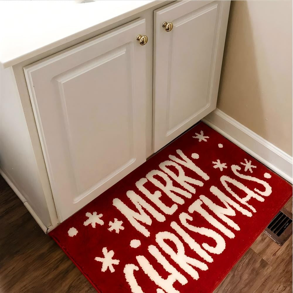 VIKAMA Red Christmas Living Room Decorative Carpet Anti-slip Fuzzy Bedside Rug for Bedroom Bathroom Floor Mat Home Decoration