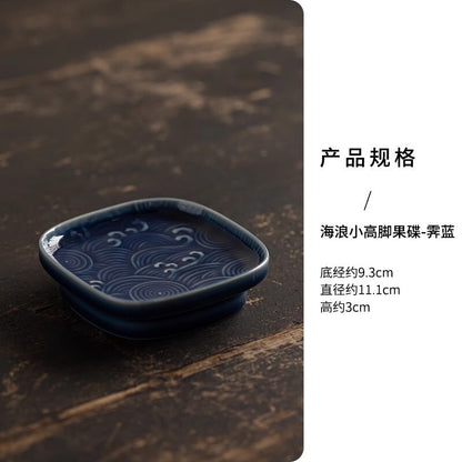 Sea Wave Little High Foot Fruit Dishes Handmade Pastry Plate Candy Bar Food Storage Tray Hospitality Dishes Cafes Ornaments Gift