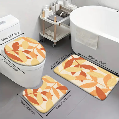 Autumn Leaf Pattern Anti - slip Bathroom Mat (Single Piece/3 - Piece Set), Adding Warmth to Your Bathroom Space