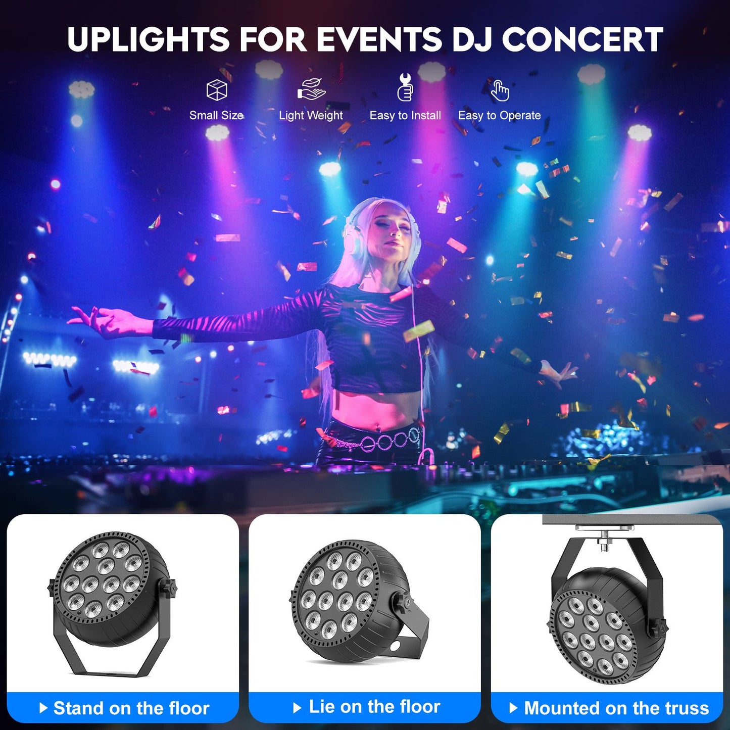 Somspot LED RGB Par Lights Remote & DMX Control Stage Light Effect Projector for Church Wedding Party Club Music Live