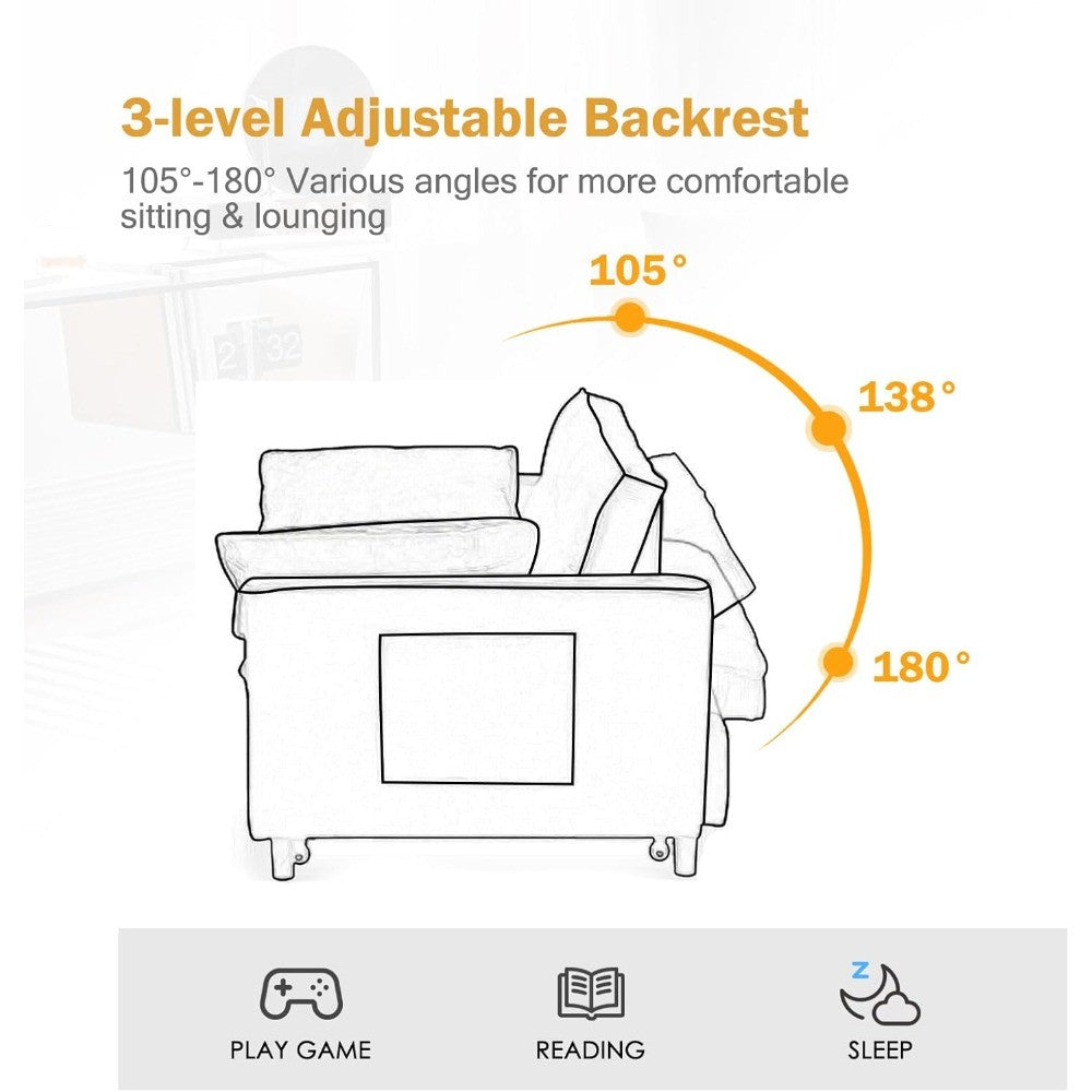 Sleeper Sofa Bed, 3-in-1 Velvet Pull Out Couch with Armrests, Storage Pockets and 2 Pillows, Adjustable Backrest, Sofa Bed Couch