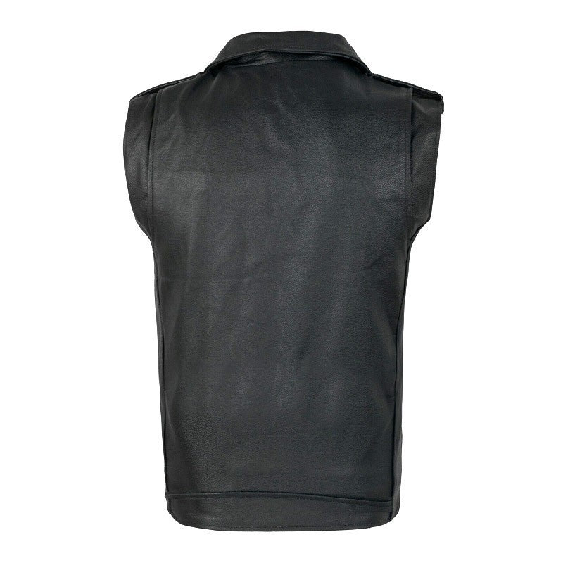 Black Color M-4xl Sizes Men's Sleeveless PU Leather Vest Style Motorcycle Jacket with Pockets Zipper Men Coats