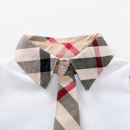 IURNXB Baby Boy's Romper Short Sleeve Cotton Infant Turndown Collar Tuxedo Jumpsuit Gentleman Summer One Piece Play Suit Outfits